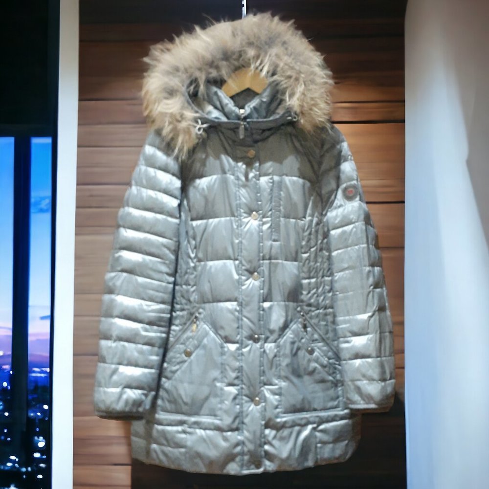 Barbara Lebek Women's Silver Quilted Light Down Parka Silver Size EU 46